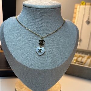 Gold and White Heart Pendant Necklace